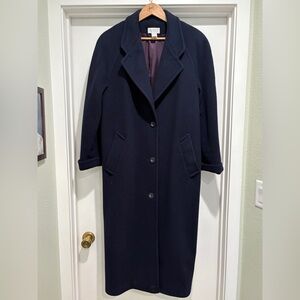 Elegant 80s Vintage Lands End 100% Wool long Women's size 12 Trench Coat in Navy